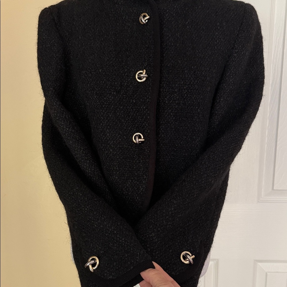 ba&sh Octave Wool Blend Tweed Hooded Blazer Metallic Knot Buttons Size 2 -US 6 - Picture 5 of 16